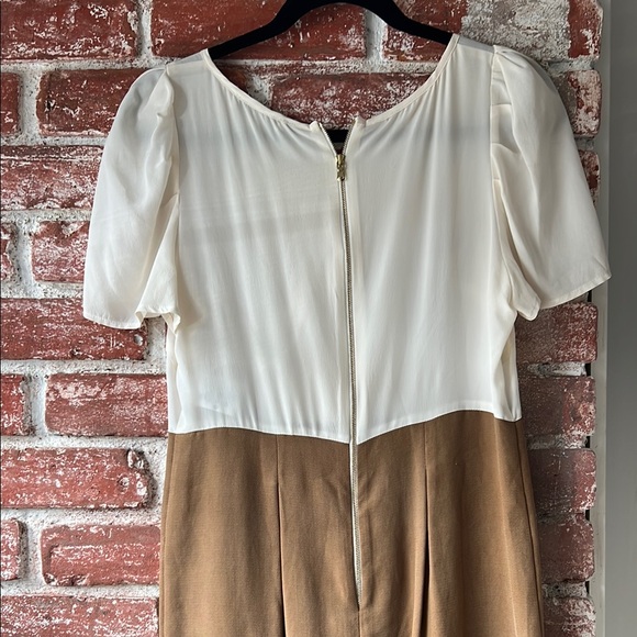 Cream and Brown Ruffle Dress SANDRO paris 100% silk ruffle pleated summer dress - Picture 9 of 9